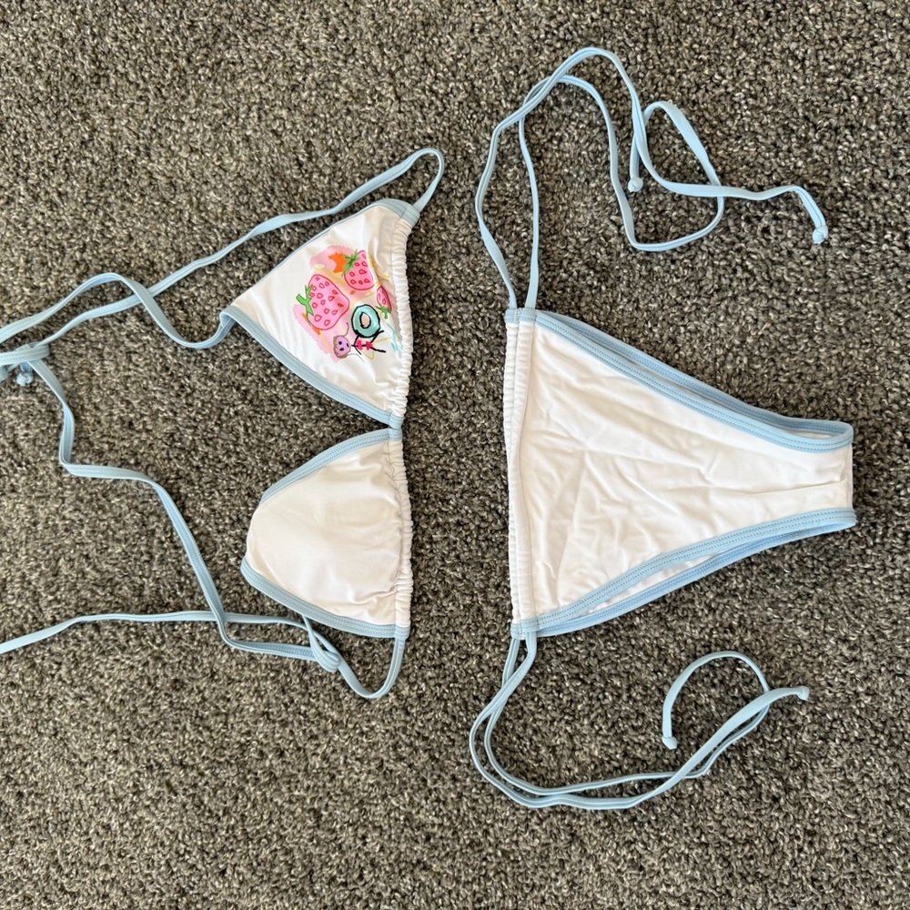 Strawberry Milk Mob White and Light Blue Bikini